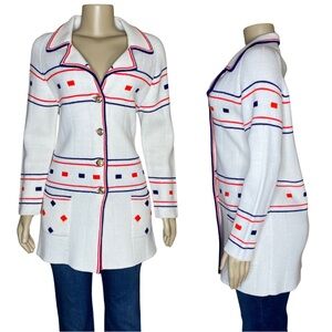 Lilly of California American Vintage Ivory Cream USA Stripe Preppy Knot Cardigan